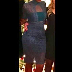 Express Green Lace Cut Out Holiday Dress